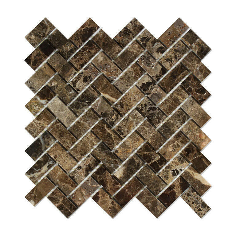 Emperador Dark Marble Polished 1 x 2 Herringbone Mosaic Tile-American Tile Depot