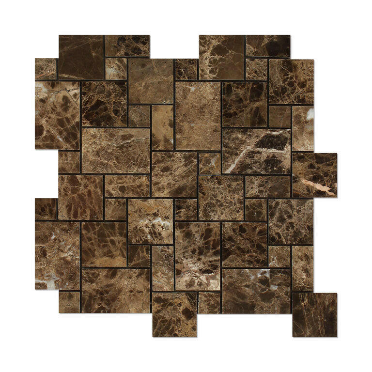 Emperador Dark Marble Polished Mini Versailles Mosaic Tile-American Tile Depot