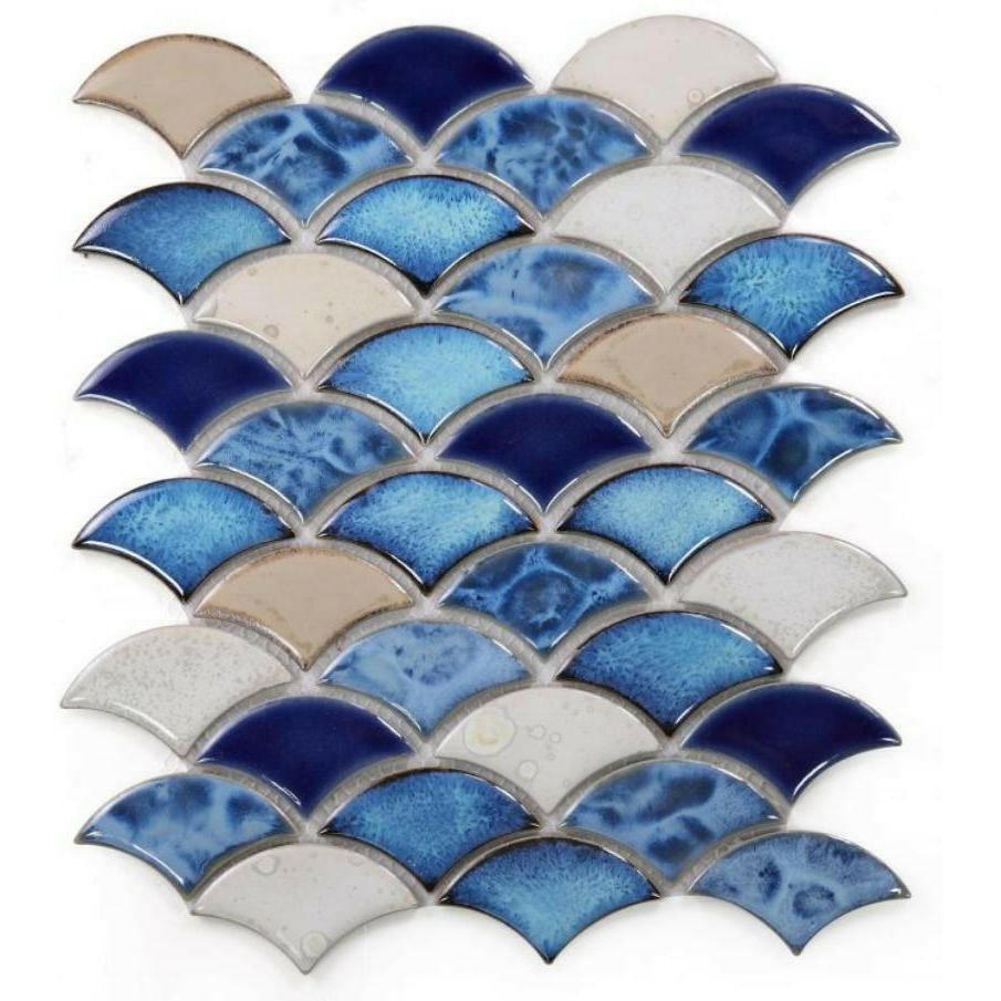 Fish Scale Blue Glossy Porcelain Mosaic Tile
