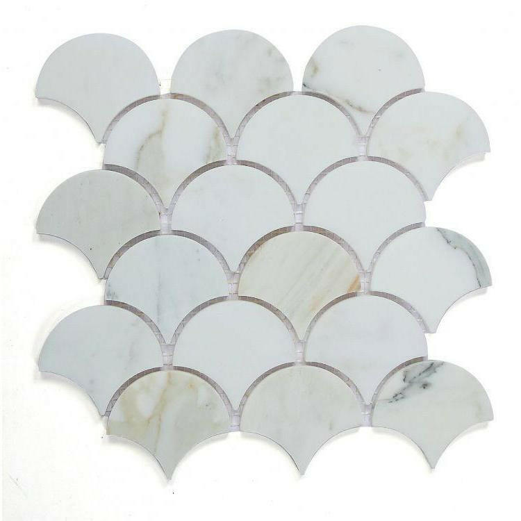 Fish Scale Calacatta Gold Honed Marble Mosaic Tile