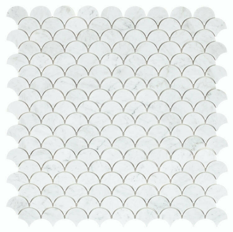 Fish Scale Carrara Polished Marble Mosaic Tile-American Tile Depot