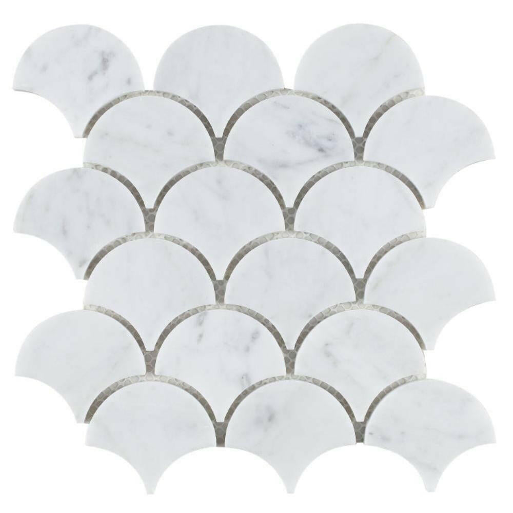 Fish Scale Carrara Polished Marble Mosaic Tile-American Tile Depot