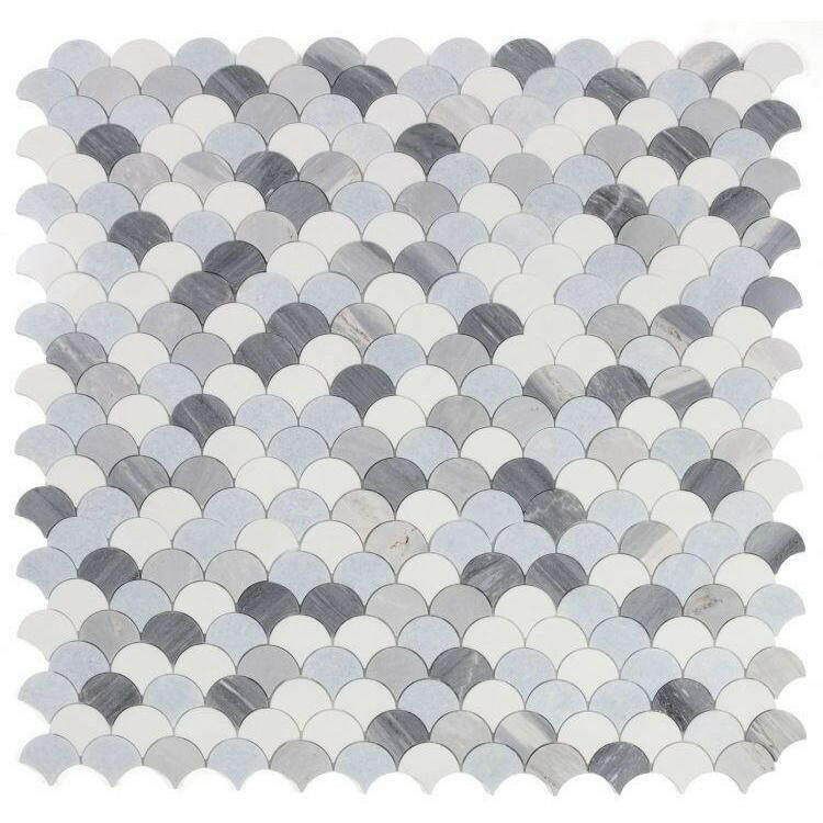 Fish Scale Deep Ocean Polished Marble Mosaic Tile-American Tile Depot