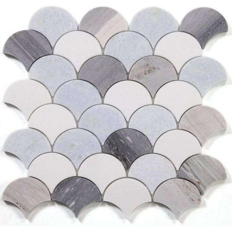 Fish Scale Deep Ocean Polished Marble Mosaic Tile-American Tile Depot