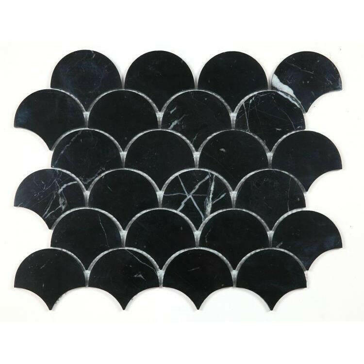 Fish Scale Marquina Polished Marble Mosaic Tile