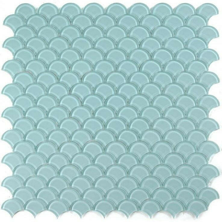 Fish Scale Mint Glossy Glass Mosaic Tile-American Tile Depot