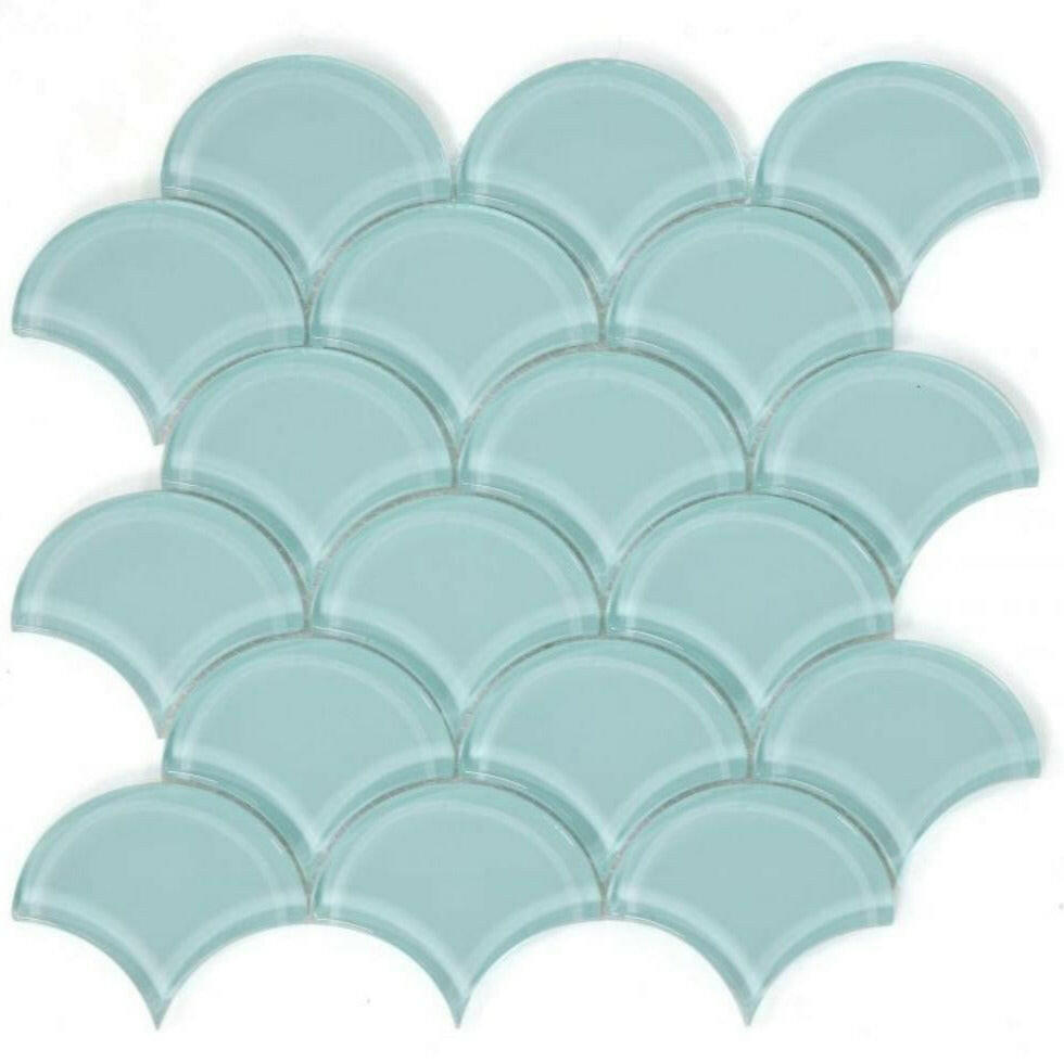 Fish Scale Mint Glossy Glass Mosaic Tile-American Tile Depot
