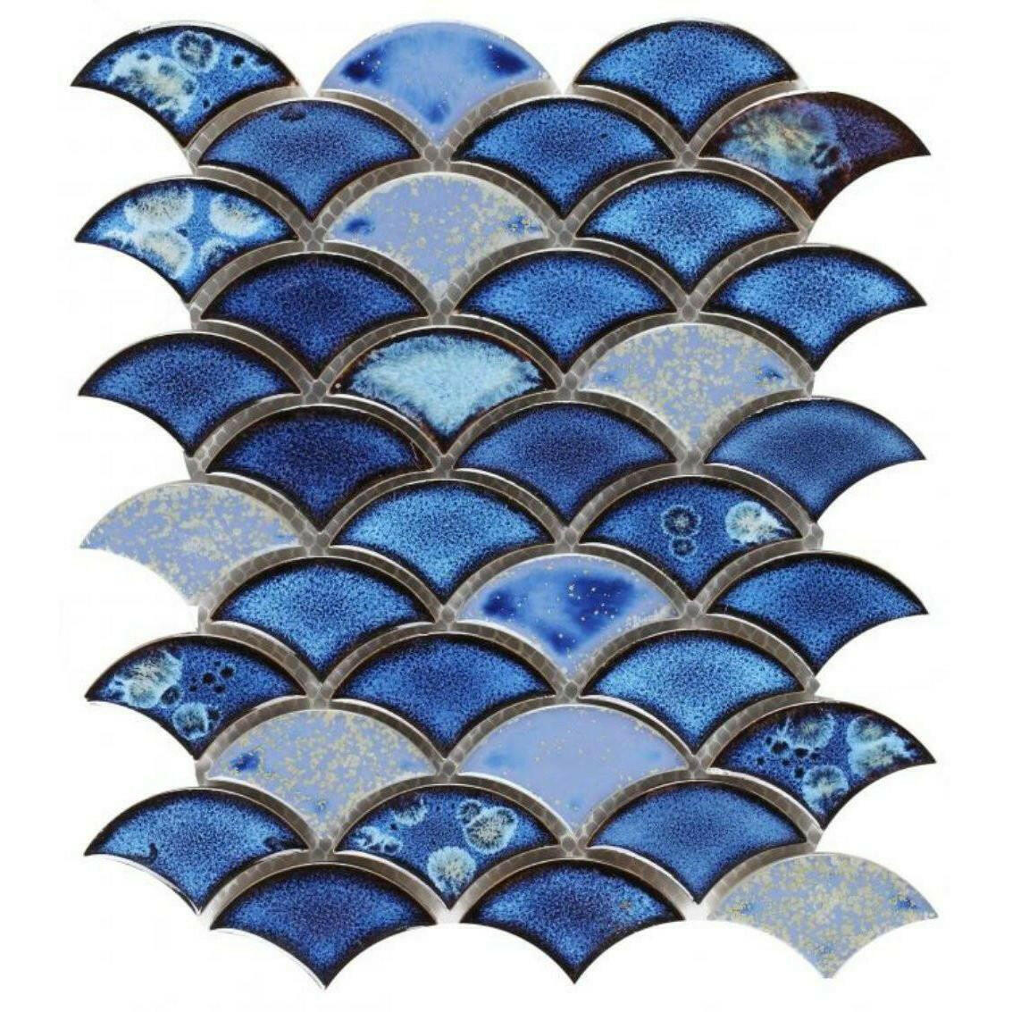 Fish Scale Royal Blue Glossy Porcelain Mosaic Tile