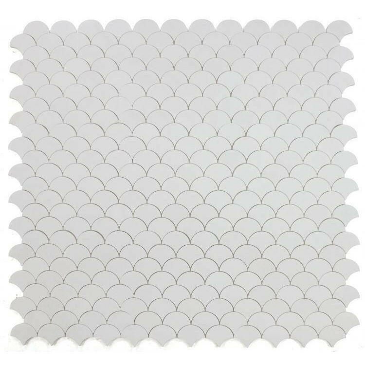 Fish Scale Thassos Honed Marble Mosaic Tile-American Tile Depot