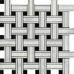 Oriental White / Asian Statuary Marble Honed Triple Weave Mosaic Tile w / Black Dots-American Tile Depot