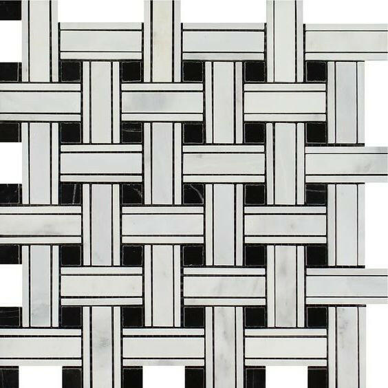 Oriental White / Asian Statuary Marble Honed Triple Weave Mosaic Tile w / Black Dots-American Tile Depot