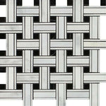 Oriental White / Asian Statuary Marble Honed Triple Weave Mosaic Tile w / Black Dots-American Tile Depot
