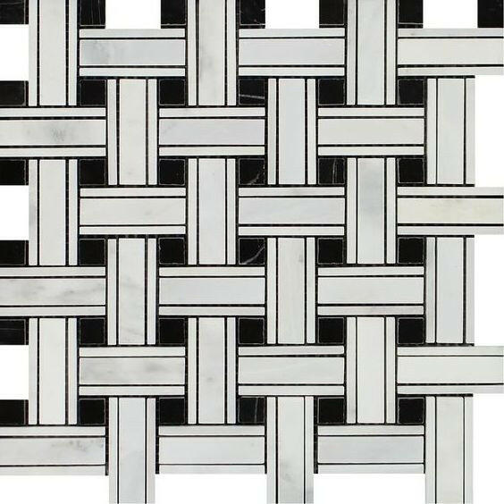 Oriental White / Asian Statuary Marble Honed Triple Weave Mosaic Tile w / Black Dots-American Tile Depot