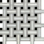 Oriental White / Asian Statuary Marble Honed Triple Weave Mosaic Tile w / Black Dots-American Tile Depot