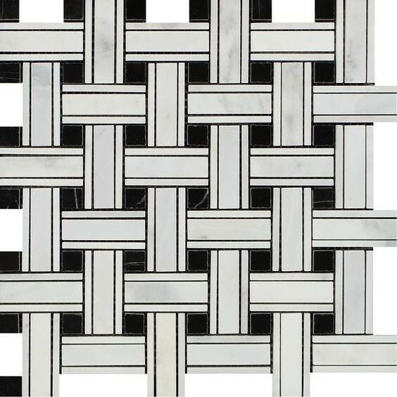 Oriental White / Asian Statuary Marble Honed Triple Weave Mosaic Tile w / Black Dots-American Tile Depot