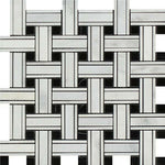 Oriental White / Asian Statuary Marble Honed Triple Weave Mosaic Tile w / Black Dots-American Tile Depot