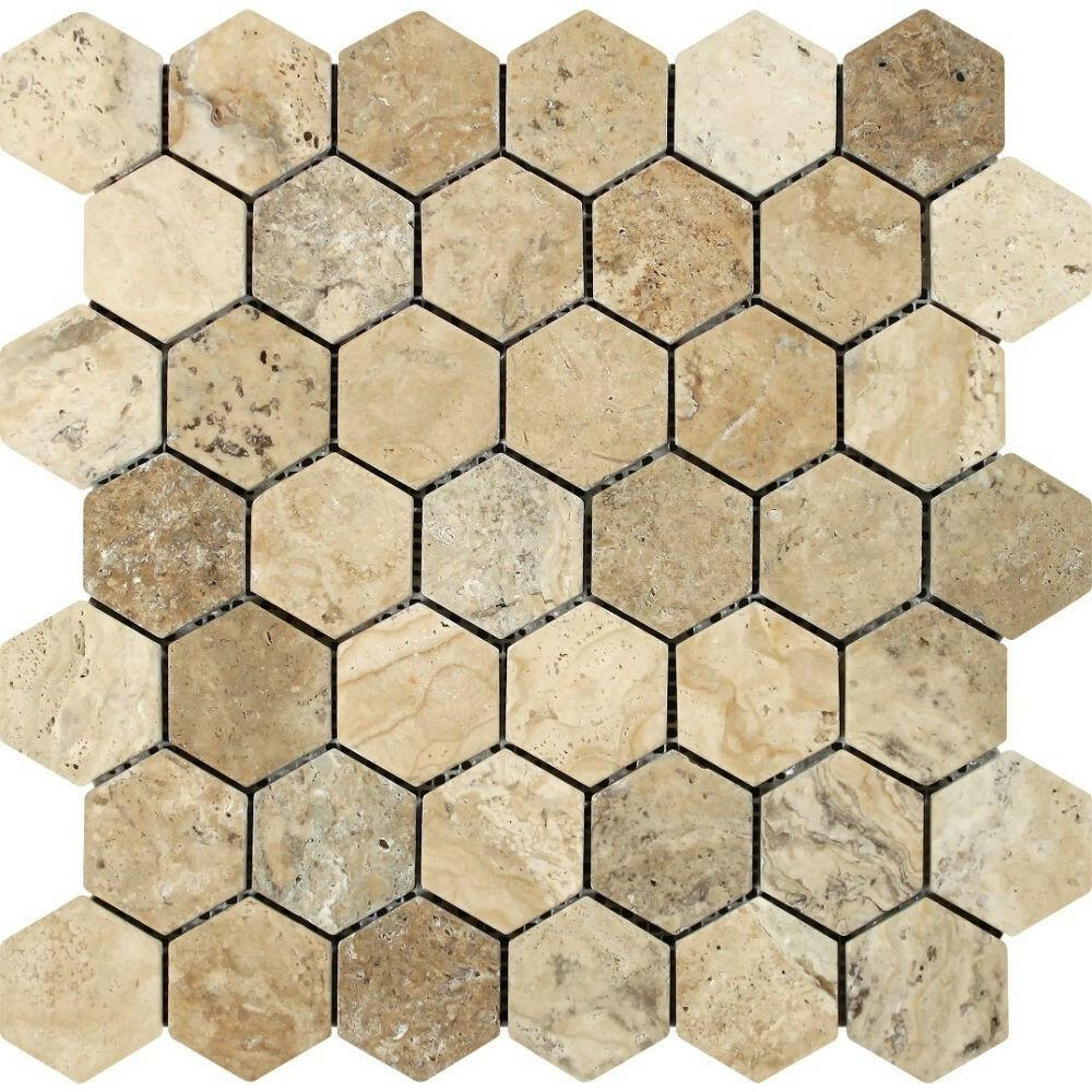Philadelphia Travertine Tumbled 2'' Hexagon Mosaic Tile-American Tile Depot