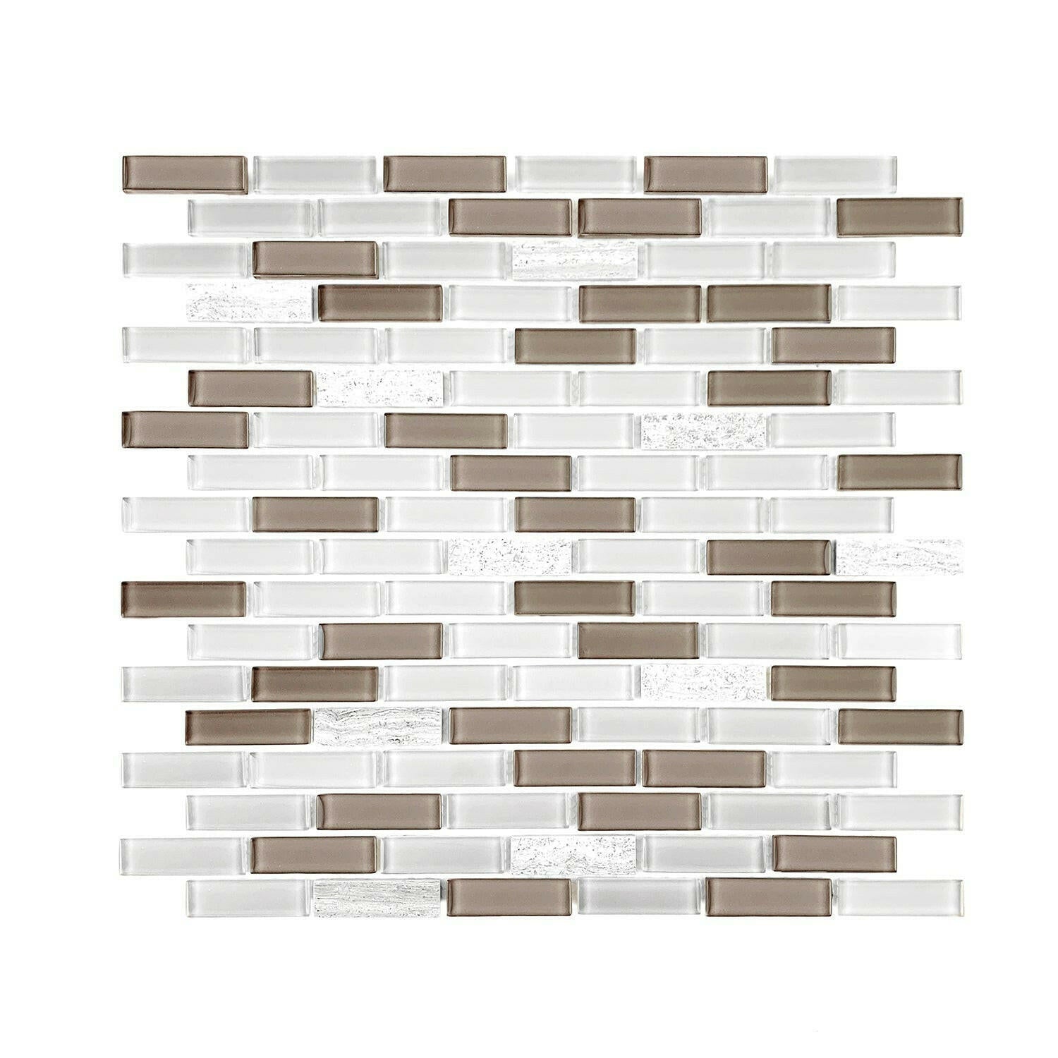 Taupe & White Linear Glass Mosaic Tile-American Tile Depot