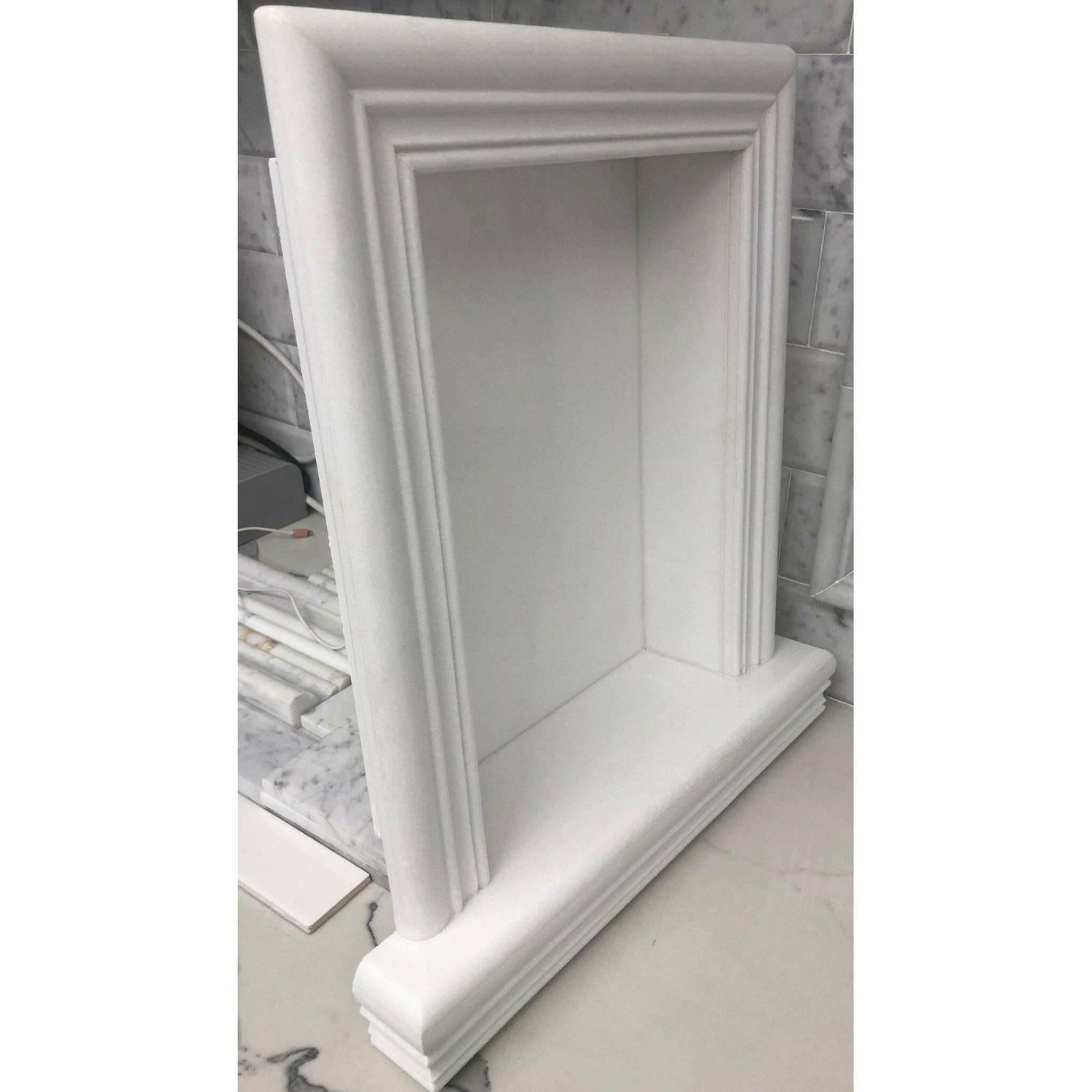 Thassos White Marble Hand-Made Custom Shampoo Niche / Shelf - LARGE - Honed-American Tile Depot