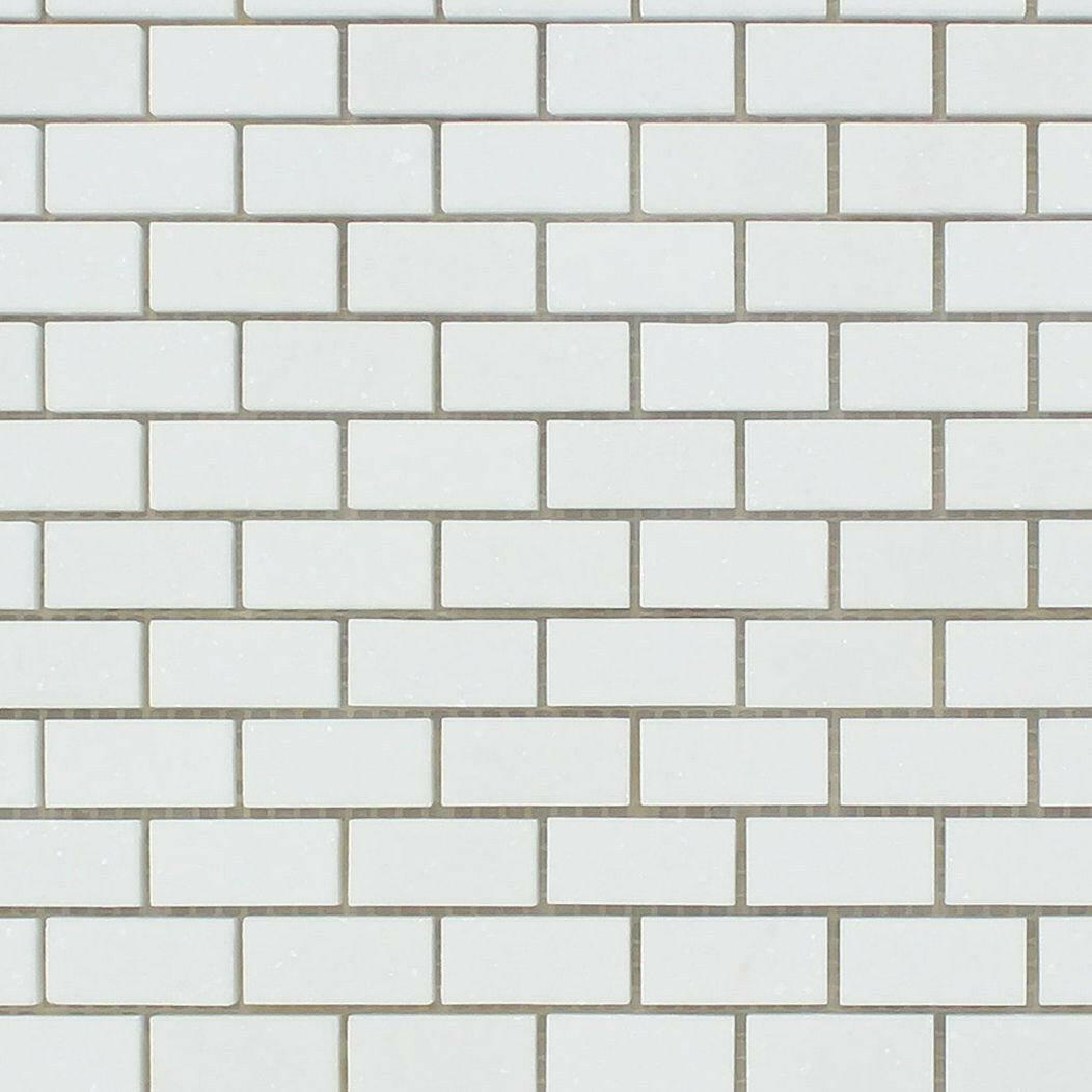 Thassos White Marble Honed Baby Brick Mosaic Tile-American Tile Depot