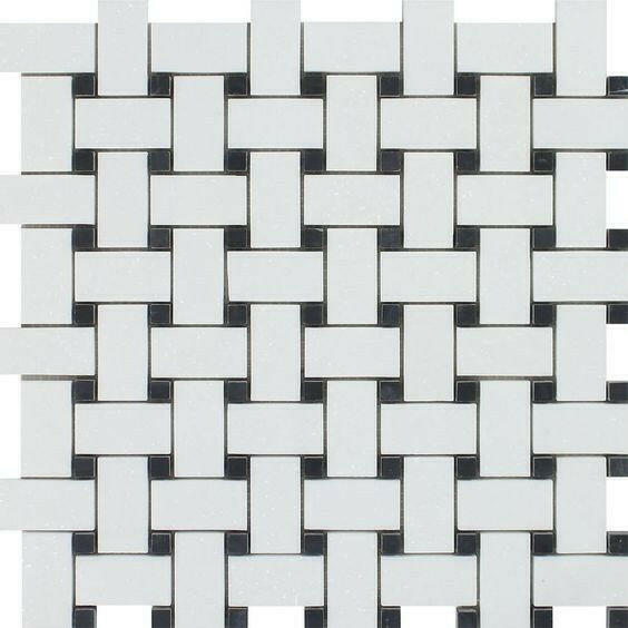 Thassos White Marble Honed Basketweave Mosaic Tile w/ Black Dots-American Tile Depot
