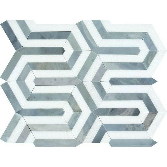 Thassos White Marble Honed Berlinetta Mosaic Tile w / Blue-Gray-American Tile Depot