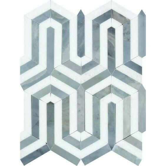 Thassos White Marble Honed Berlinetta Mosaic Tile w / Blue-Gray-American Tile Depot