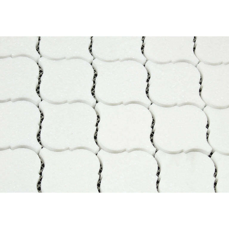 Thassos White Marble Honed Lantern Arabesque Mosaic Tile-American Tile Depot