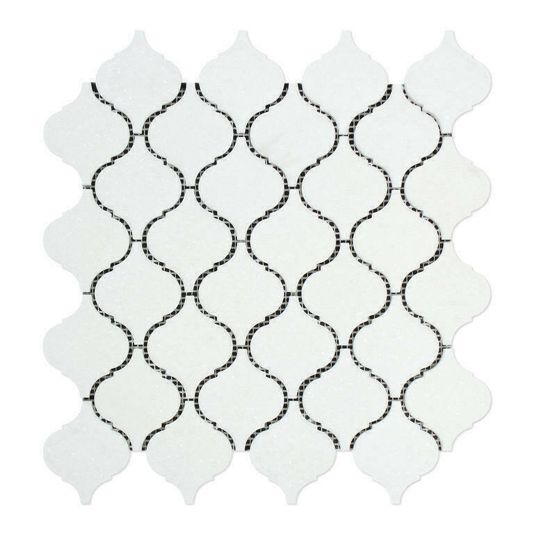 Thassos White Marble Honed Lantern Arabesque Mosaic Tile-American Tile Depot