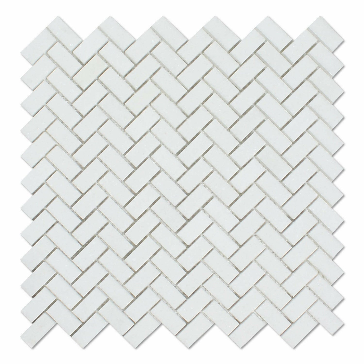 Thassos White Marble Honed Mini Herringbone Mosaic Tile-American Tile Depot