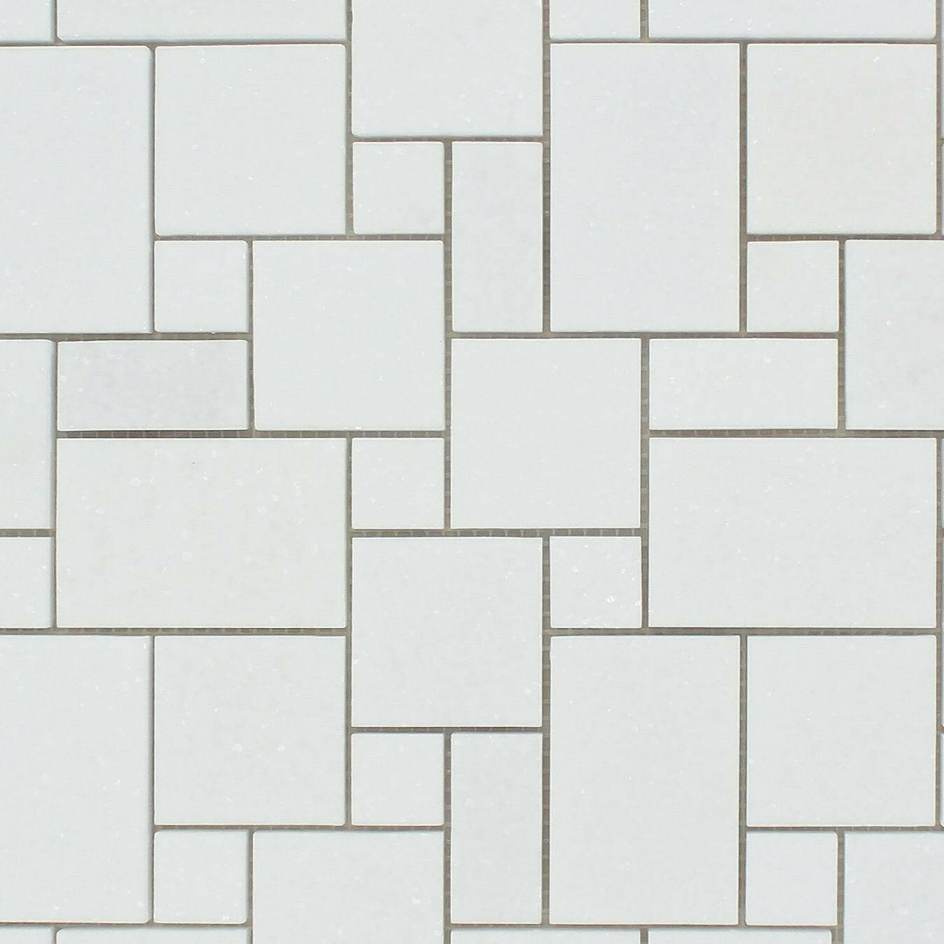 Thassos White Marble Honed Mini Versailles Mosaic Tile-American Tile Depot