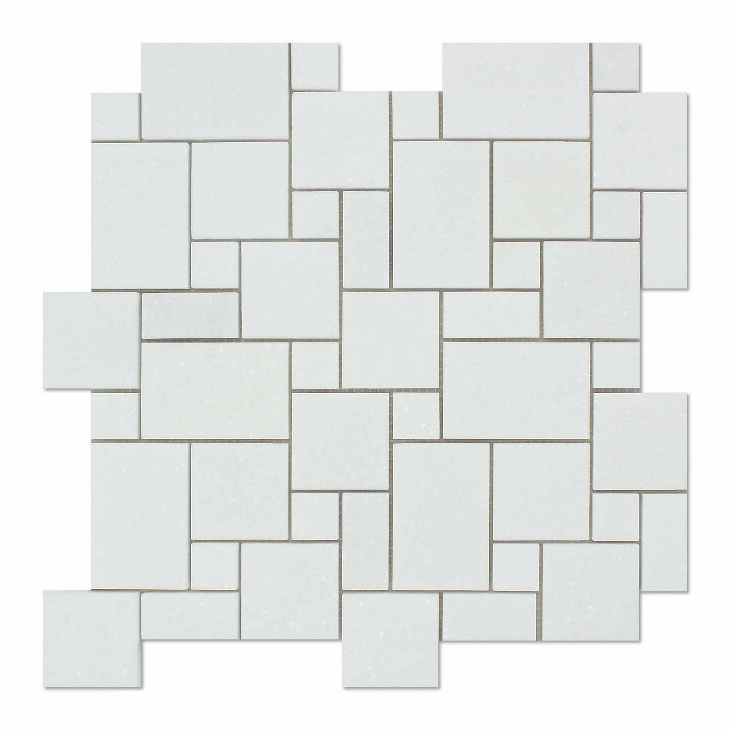 Thassos White Marble Honed Mini Versailles Mosaic Tile-American Tile Depot