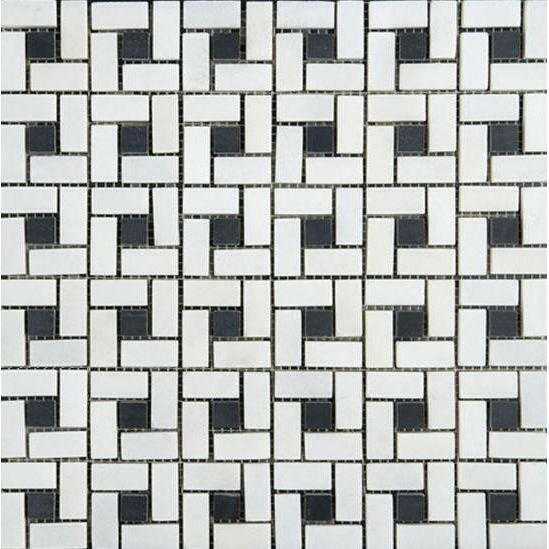 Thassos White Marble Honed Pinwheel Mosaic Tile w/ Black Dots-American Tile Depot