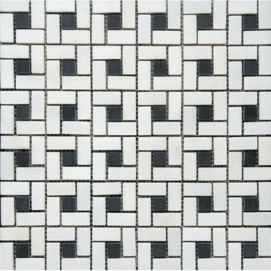 Thassos White Marble Honed Pinwheel Mosaic Tile w/ Black Dots-American Tile Depot
