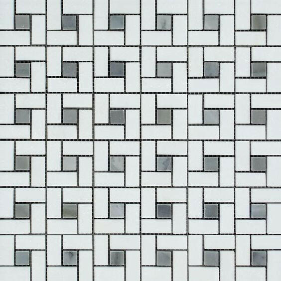 Thassos White Marble Honed Pinwheel Mosaic Tile w/ Blue-Gray Dots-American Tile Depot