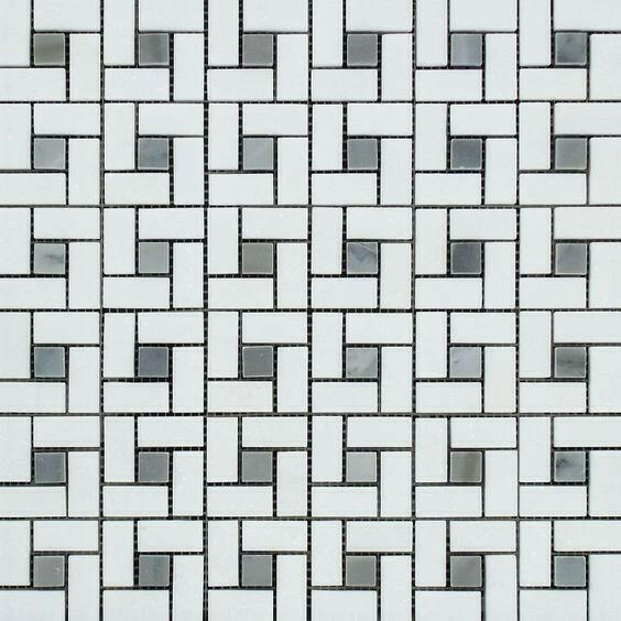 Thassos White Marble Honed Pinwheel Mosaic Tile w/ Blue-Gray Dots-American Tile Depot