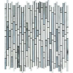 Thassos White Marble Honed Tricolor (Thassos + Carrara + Blue-Gray) Bamboo Sticks Mosaic-American Tile Depot
