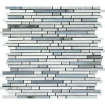 Thassos White Marble Honed Tricolor (Thassos + Carrara + Blue-Gray) Bamboo Sticks Mosaic-American Tile Depot