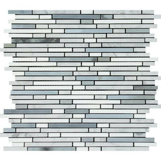 Thassos White Marble Honed Tricolor (Thassos + Carrara + Blue-Gray) Bamboo Sticks Mosaic-American Tile Depot