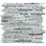 Thassos White Marble Honed Tricolor (Thassos + Carrara + Blue-Gray) Bamboo Sticks Mosaic-American Tile Depot