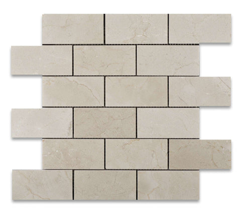 2 X 4 Crema Marfil Marble Honed Brick Mosaic Tile - American Tile Depot - Shower, Backsplash, Bathroom, Kitchen, Deck & Patio, Decorative, Floor, Wall, Ceiling, Powder Room, Indoor, Outdoor, Commercial, Residential, Interior, Exterior