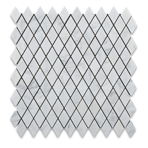 Carrara White Marble Honed 1" Diamond Mosaic Tile - American Tile Depot - Commercial and Residential (Interior & Exterior), Indoor, Outdoor, Shower, Backsplash, Bathroom, Kitchen, Deck & Patio, Decorative, Floor, Wall, Ceiling, Powder Room - 1
