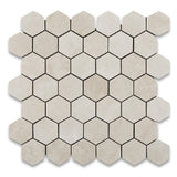 Crema Marfil Marble Polished 2" Hexagon Mosaic Tile - American Tile Depot - Commercial and Residential (Interior & Exterior), Indoor, Outdoor, Shower, Backsplash, Bathroom, Kitchen, Deck & Patio, Decorative, Floor, Wall, Ceiling, Powder Room - 1