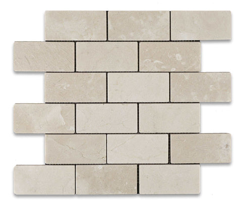 2 X 4 Crema Marfil Marble Tumbled Brick Mosaic Tile - American Tile Depot - Shower, Backsplash, Bathroom, Kitchen, Deck & Patio, Decorative, Floor, Wall, Ceiling, Powder Room, Indoor, Outdoor, Commercial, Residential, Interior, Exterior