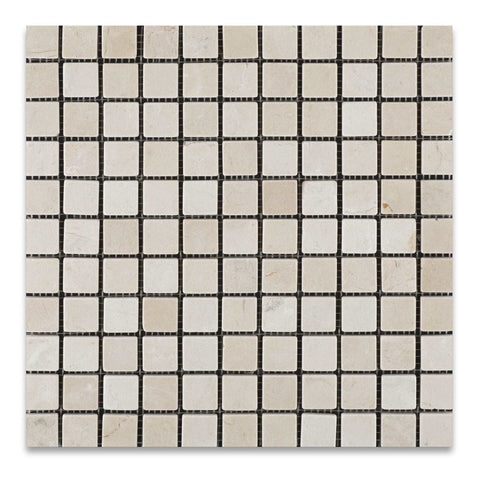 1 X 1 Crema Marfil Marble Tumbled Mosaic Tile - American Tile Depot - Shower, Backsplash, Bathroom, Kitchen, Deck & Patio, Decorative, Floor, Wall, Ceiling, Powder Room, Indoor, Outdoor, Commercial, Residential, Interior, Exterior