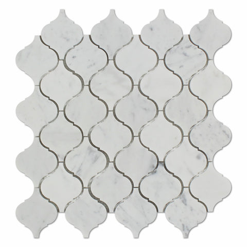 Carrara White Marble Polished Lantern Arabesque Mosaic Tile - American Tile Depot - Commercial and Residential (Interior & Exterior), Indoor, Outdoor, Shower, Backsplash, Bathroom, Kitchen, Deck & Patio, Decorative, Floor, Wall, Ceiling, Powder Room - 1