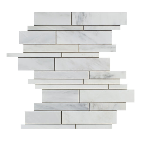 Oriental White / Asian Statuary Marble Honed Random Strip Mosaic Tile - American Tile Depot - Commercial and Residential (Interior & Exterior), Indoor, Outdoor, Shower, Backsplash, Bathroom, Kitchen, Deck & Patio, Decorative, Floor, Wall, Ceiling, Powder Room