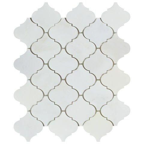 Oriental White / Asian Statuary Marble Honed Lantern Arabesque Mosaic Tile - American Tile Depot - Commercial and Residential (Interior & Exterior), Indoor, Outdoor, Shower, Backsplash, Bathroom, Kitchen, Deck & Patio, Decorative, Floor, Wall, Ceiling, Powder Room