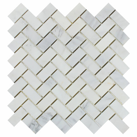 Oriental White / Asian Statuary Marble Polished 1 x 2 Herringbone Mosaic Tile