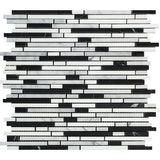 Carrara White Marble Polished Tricolor Bamboo Sticks Mosaic (Carrara + Thassos + Black )